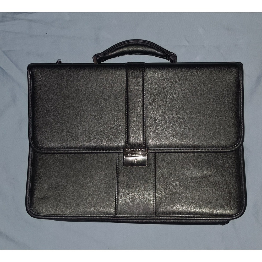 Samsonite Leather Expandable Attaché Black Flap over W/locking Clasp